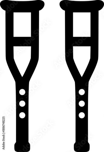 A pair of black crutches, depicted in a simple and minimalist vector graphic style