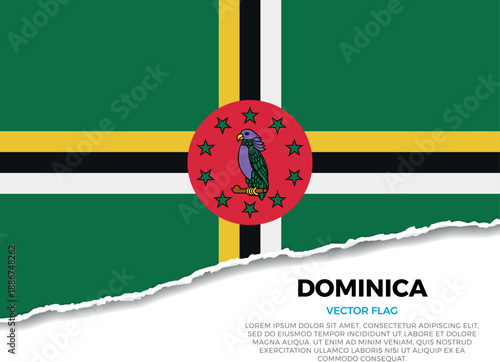 Flag of Dominica. Creative Torn Paper Edge Effect on transparent background