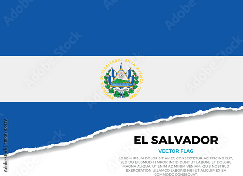 Flag of El Salvador. Creative Torn Paper Edge Effect on transparent background