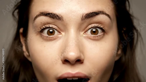 Brown Eyes Wide Open Stare or Hazel Eyes Close Up Frontal Gaze