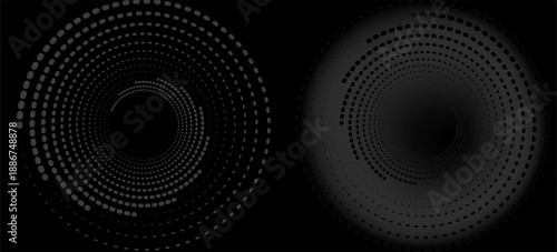 Sound pulsation circles set. Vector illustration of purple radio waves isolated on black background.