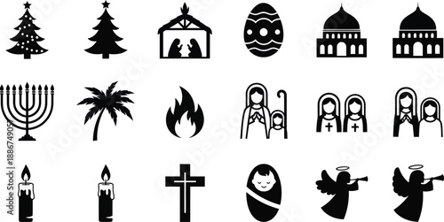 Easter sunday icons and symbols collection
