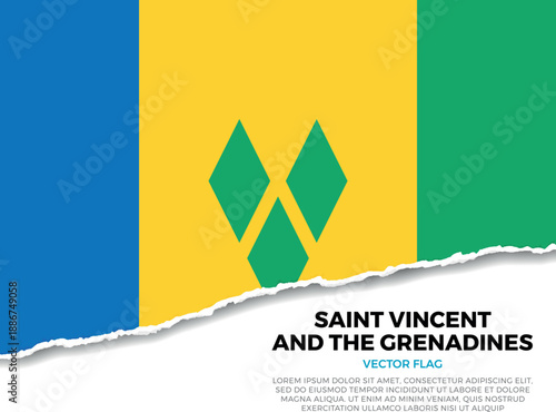 Flag of Saint Vincent And The Grenadines. Creative Torn Paper Edge Effect on transparent background