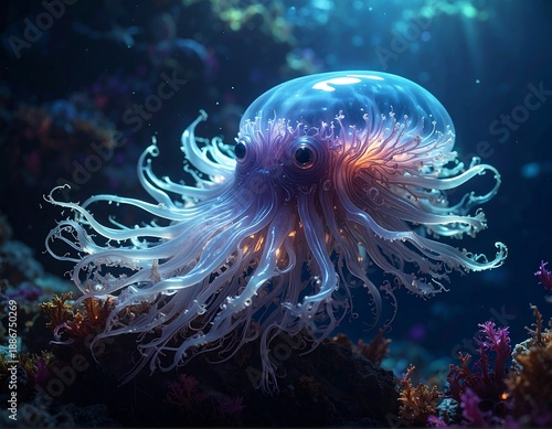 Glowing Jellyfish in the Deep Blue Sea - A Captivating Underwater Scene.