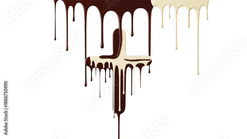 Dripping Chocolate Cross on White dripping paint on a white background