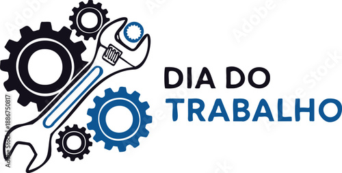 Labor Day Wrench and Gears Symbol vector illustration of an abstract background