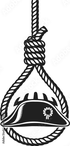 Noose and Bicorne Hat Symbol of Downfall vector illustration of a black and white