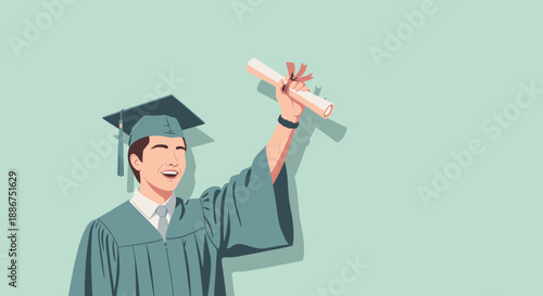 Happy graduate celebrates with diploma.