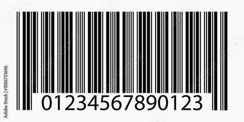 EAN barcode label element. Linear black stripes for product scanning. Isolated on white background. Vector symbol for pricing tags and digital identification.