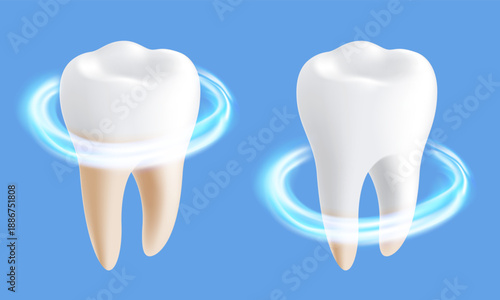 Teeth whitening, toothpaste. Healthy white human tooth. Isometric projection. Vector illustration.