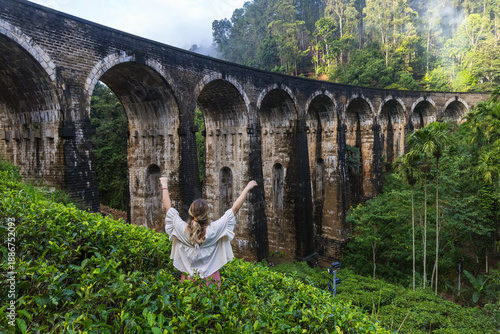 Woman in Tea Plantation Below the Nine Arches Railway Bridge, Ella, Sri Lanka