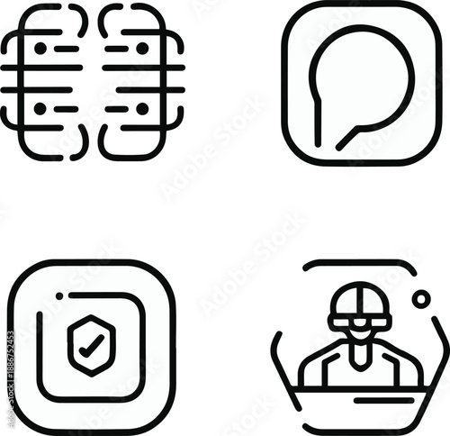 coding brackets, bug fix, mobile app, software update, clean black and white line art, vector style, consistent stroke width, minimal design 2