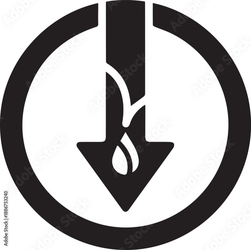 Down arrow with water drop inside circle indicating water conservation or flow symbol vector illustration
