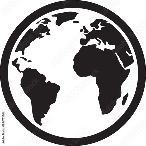 Earth world map inside a thick circle, global map icon for geography and environment vector