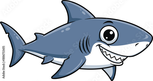 Shark cartoon character, editable vector clipart, blue body, toothy grin, friendly mascot, ocean animal, cheerful, child-friendly, underwater
