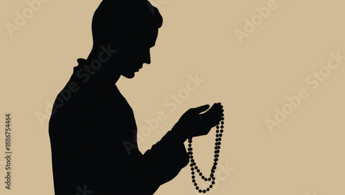 Person using tasbih silhouette, Ramadan remembrance and Islamic daily worship vector illustration
