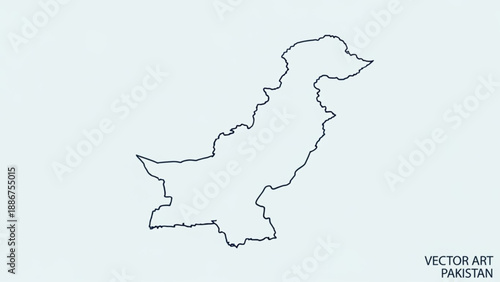 Pakistan Map Outline Vector Art Illustration on White Background