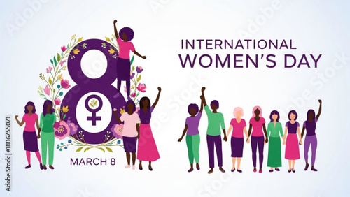 International Womens Day Celebration with Diverse Women Illustration on March 8