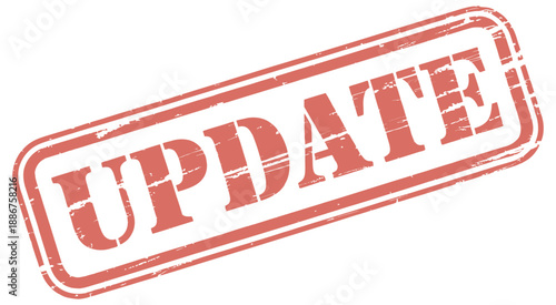 Update grunge rubber stamp, vintage red distressed vector, retro label design, office document stamp illustration, approval or notification concept, worn rubber texture graphic