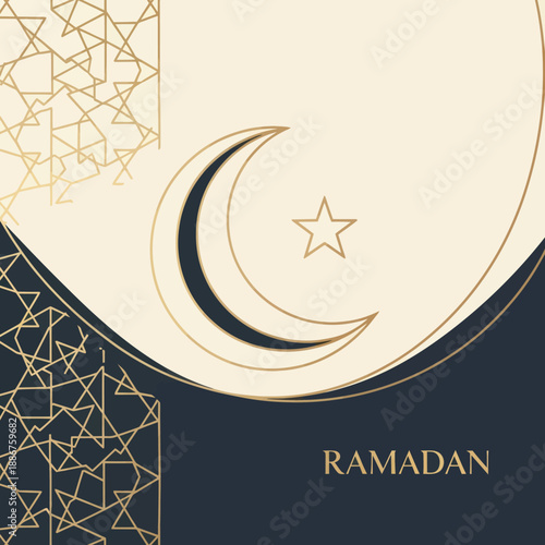 Ramadan Islamic Holiday Celebration with Crescent Moon and Star.