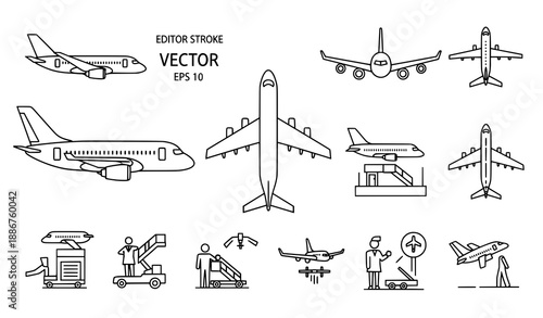 Automotive multi-perspective linear icon set vector