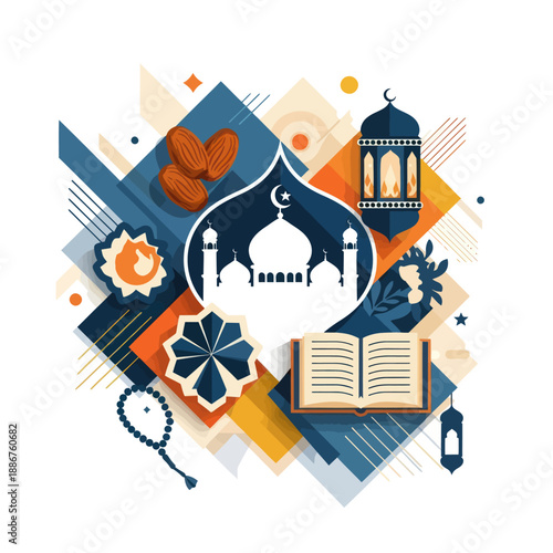 Islamic symbols and motifs in a modern graphic design.