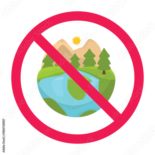 Forbidden sign with ecology globe icon, do not harm environment sign, vector illustration