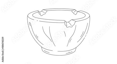 Line art illustration of a mortar and pestle against a white background.