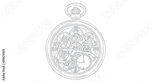 Tableau sur toile Detailed illustration of a vintage pocket watch with visible gears and clock face