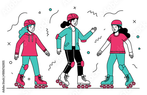 Roller Skating Park - Flat Vector Illustration