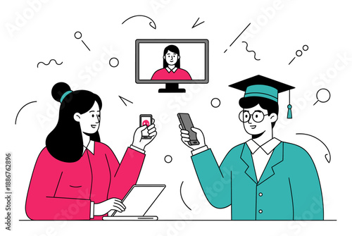 Video Call Thesis Defense - Remote Learning Vector