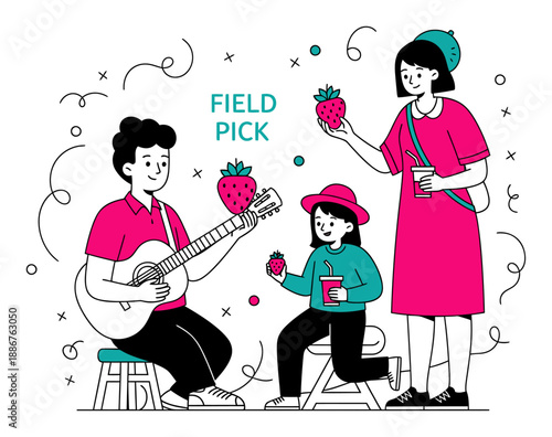 Strawberry Field Abstract - Minimalist Vector Illustration