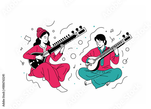 Sitar Illustration - Minimalist Vector Music Icon