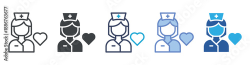Nurse icon set multiple style collection
