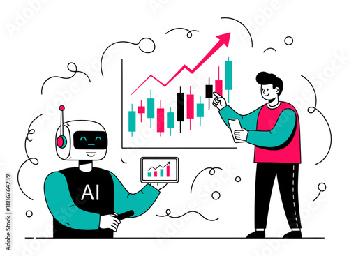 Robo-Advisor AI Investment - Stocks Graph Vector Illustration