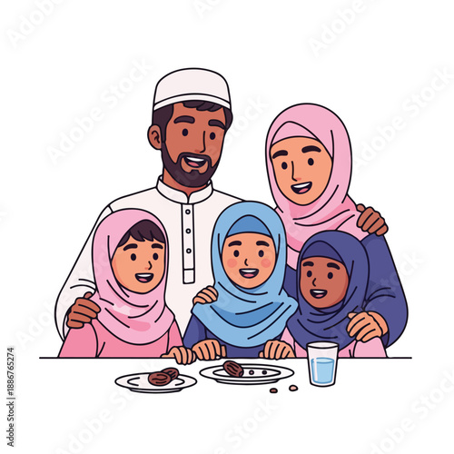 A Muslim family celebrating together enjoying a meal and spending quality time sharing joy and togetherness