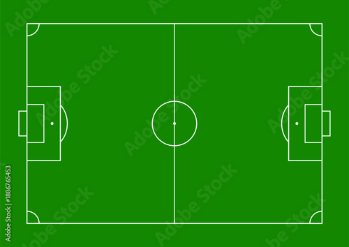 Green Soccer Football Pitch Tactical Scheme White Line Field Blueprint Top View.