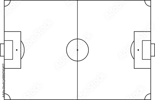 Soccer Football Pitch Tactical Scheme Black Line Field Blueprint Top View. 