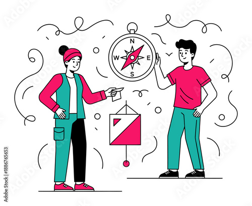 Orienteering Map & Compass - Minimalist Vector Illustration