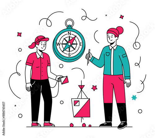 Orienteering Map & Compass - Minimalist Vector Illustration