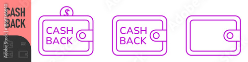 Cash back service. Saving money concept. Cashback icon with wallet and coins. Money refund label. Online cash back. Money economy service, shopping partner program. Save savings. Vector illustration