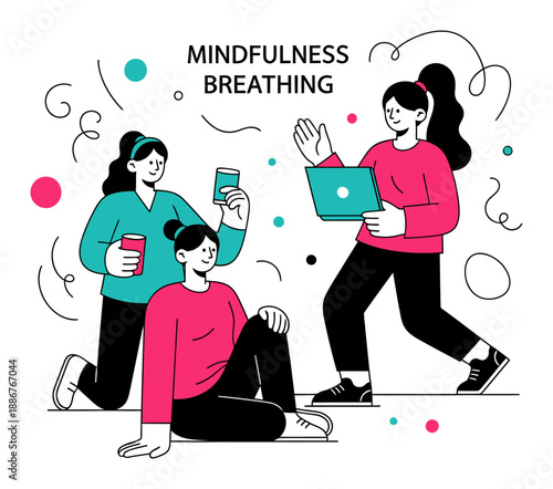 Mindfulness Breathing Exercise - Vector Illustration