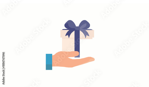 Hand Holding Gift Box Flat Vector Illustration Isolated on White Background