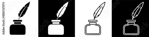 Classic Writing Tools: Quill Pen and Inkwell Icons for Historical Communication and Creativity