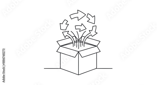 An open cardboard box with arrows exploding out symbolizing ideas and creativity