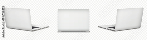 Back and side view of laptop computer isolated on transparent background