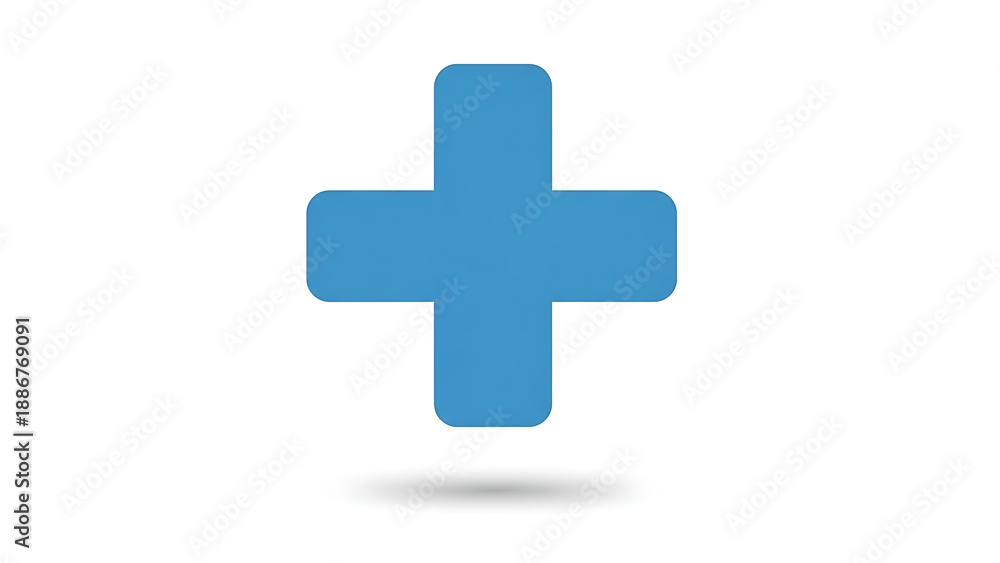 Obraz premium A blue medical cross symbol on a white background with shadow Fundo branco