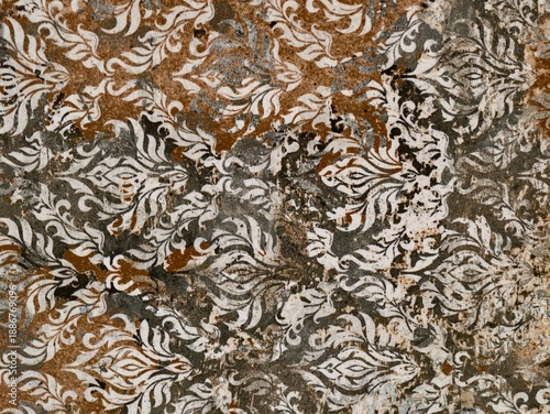 Foto opulent damask paper in warm hues with distressed floral motifs and refined shee