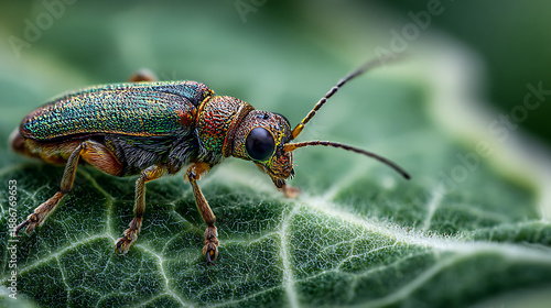 Wallpaper Mural A bug is on a green leaf. The bug is brown and blue Torontodigital.ca