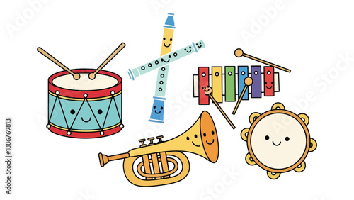 Playful Ensemble: A delightful collection of animated musical instruments joyfully gather, ready to create a symphony of sound.